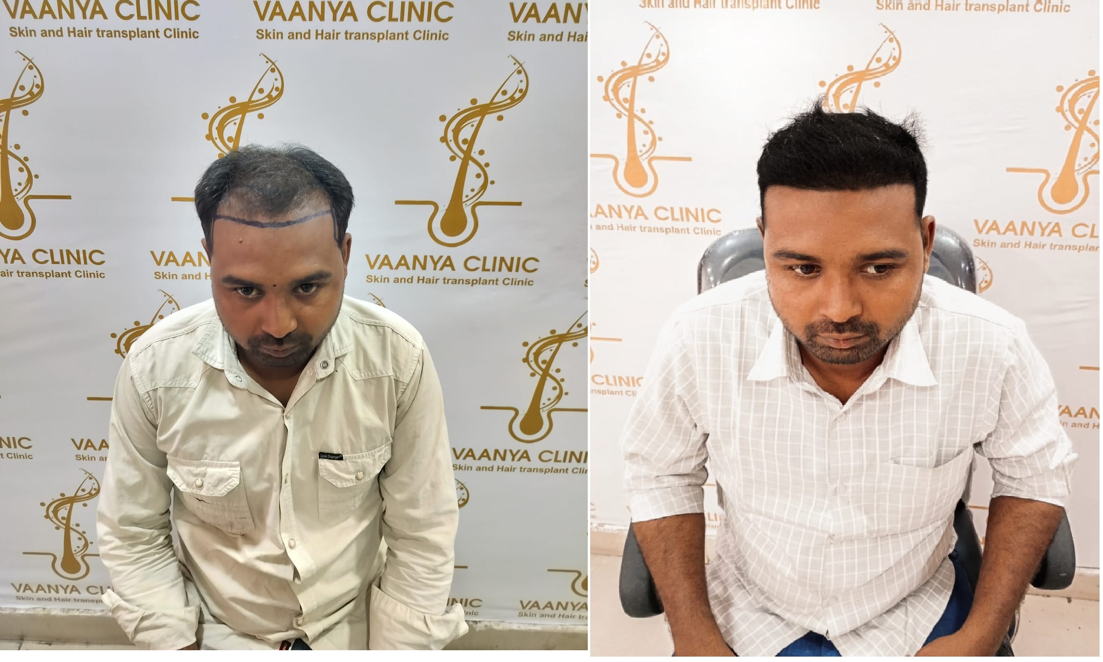 Patient speaking after procedure at clinic backdrop