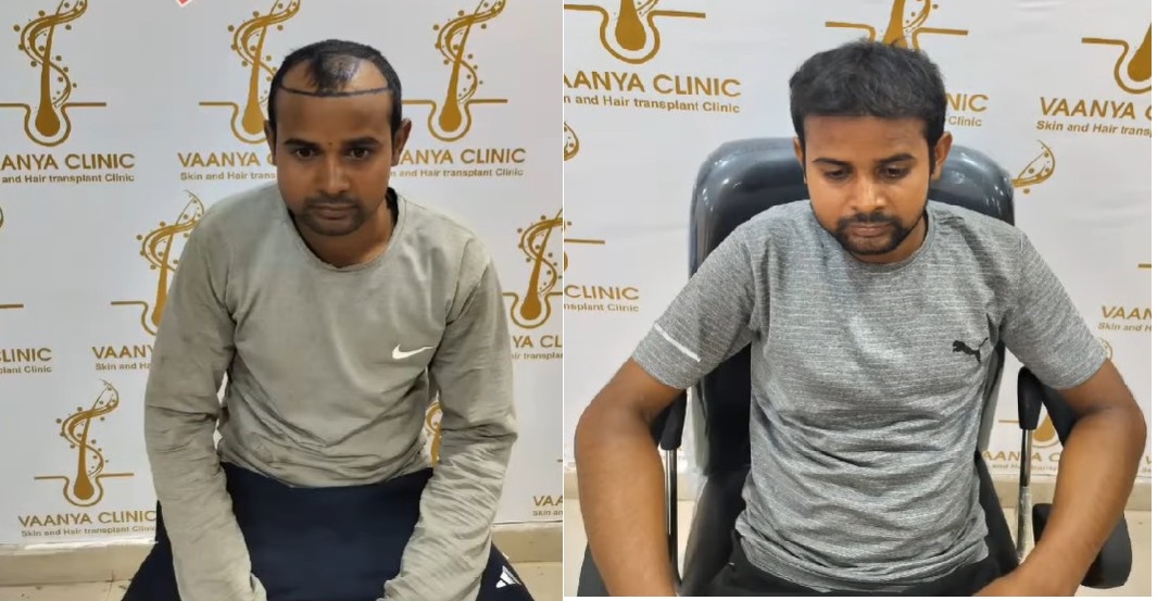 Patient speaking after procedure at clinic backdrop